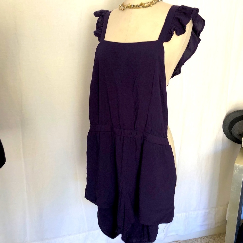 Lucca Jumper in navy/purple ruffle detail straps size L